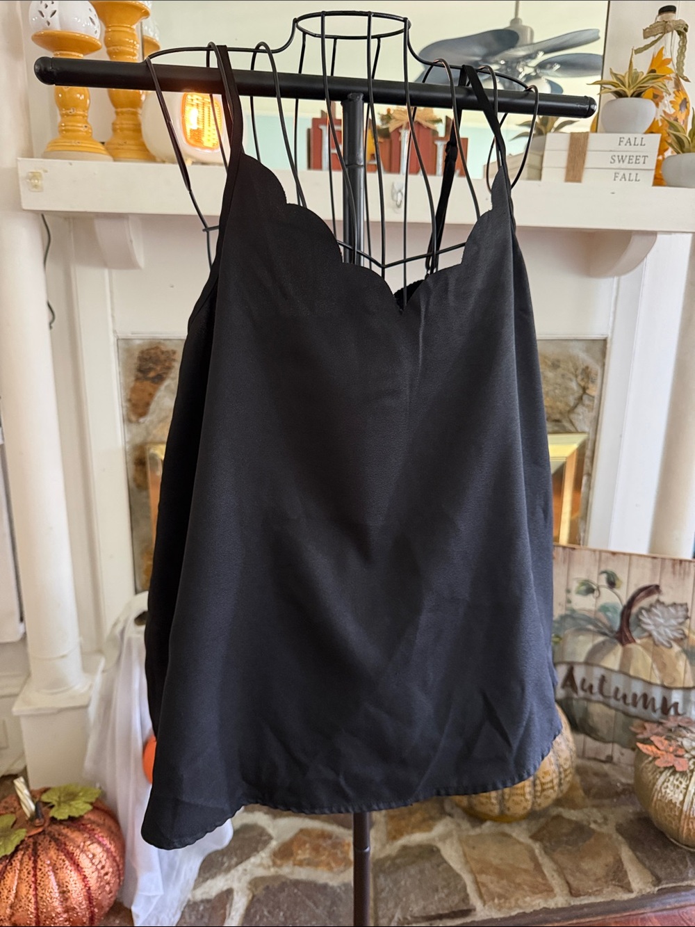 SHEIN Black Scallop Neck Cami with Thin Straps